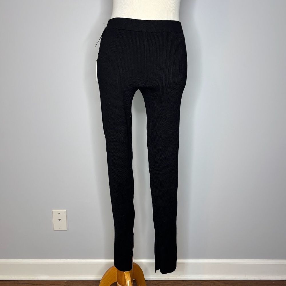 Babaton- Black Ribbed Pants w/ Ankle Slit